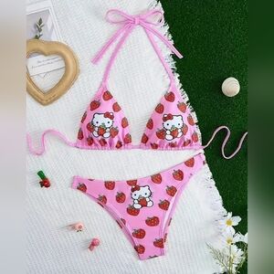 2/$40 Butterly Pink Hello Kitty Strawberry Preppy Clueless Bikini (#1,316)